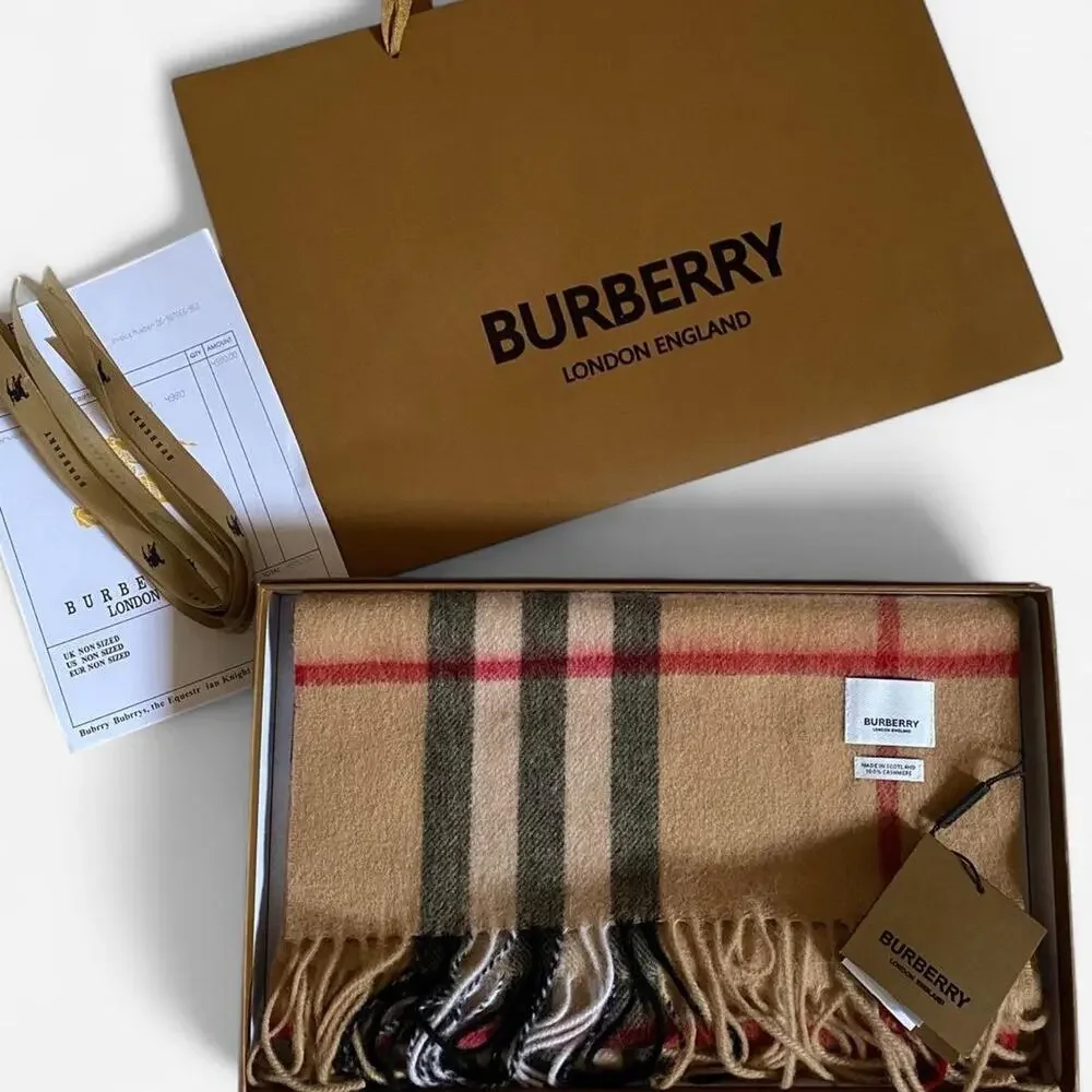 Burberry Check Cashmere Scarf Archive Beige